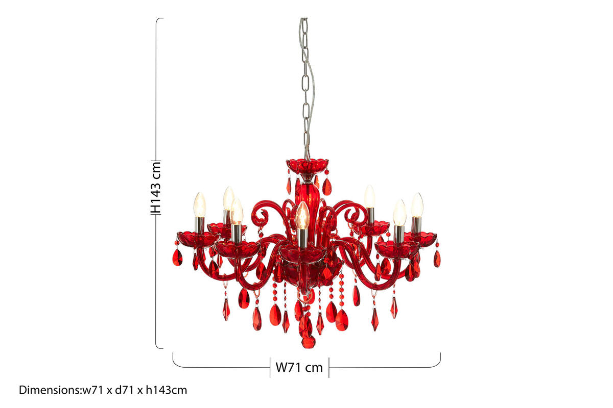 8 Bulb Red Crystal Glass Chandelier | Morano