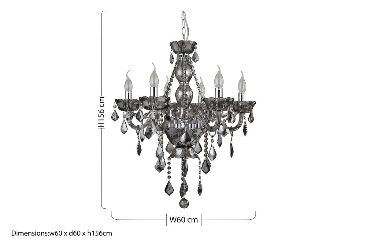 6 Bulb Smoked Crystal Glass Chandelier | Morano