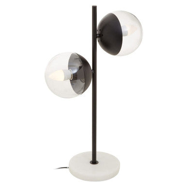 Two Light Black Metal and Marble Table Lamp | Revive