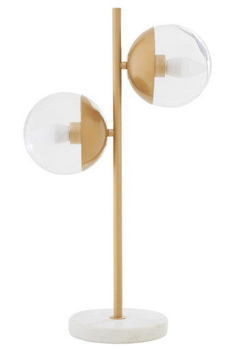Two Light Gold Finish Table Lamp with White Marble Base | Revive