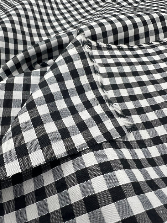 Black Gingham Printed Polycotton 90 GSM 80/20 44 Inch Non Stretch
