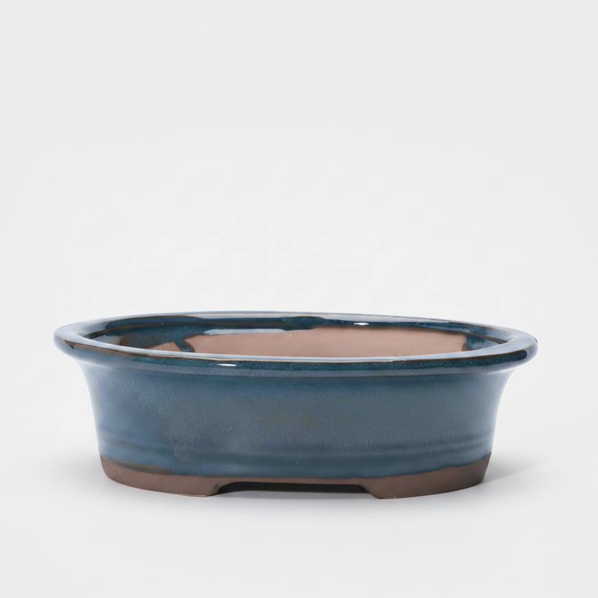 26cm Glazed Bonsai Pot | Oval | 26cm x 21cm x 7cm | Blue