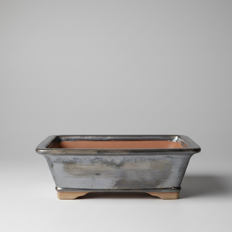 26cm Glazed Bonsai Pot | Rectangle | 26cm x 21cm x 9cm | Silver