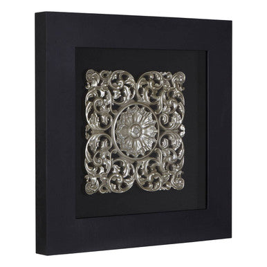 Framed Silver MDF Filigree Carving Wall Art | Nason