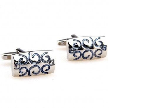 silver with light blue swirl design cufflinks