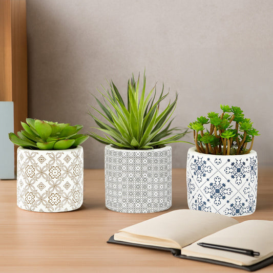 Fiori Set of 3 Succulents in Geometric Design Ceramic Pots