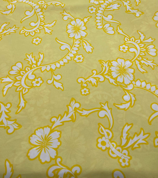 Yellow White Print Lightweight Crepe Fabric 115GSM Non Stretch