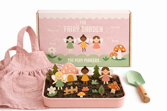 Fairy Garden Starter Kit (Apron,Tray, Shovel, Fairies, Soil & Seeds)