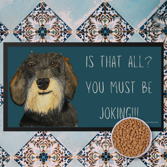 Wire Haired Dachshund Dining Drama – Hilarious Pet Bowl Mat!