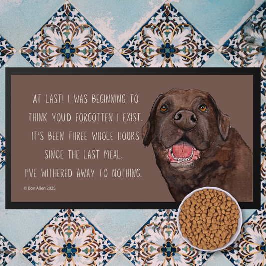 Starving Since Breakfast Pet Bowl Mat – Featuring the Chocolate Labrador