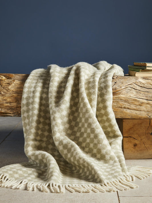 Jacquard Spot Pure New Wool Throw - Sage