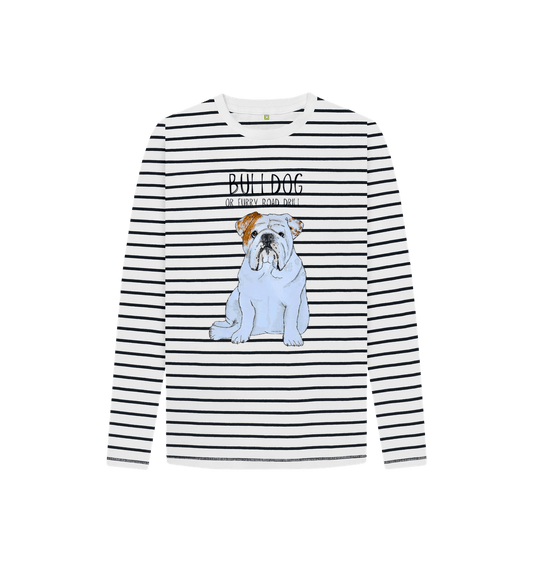 Furry Road Cool: Bulldog Style Meets Breton Chic in Kid’s Long Sleeve Tee!