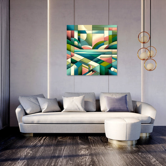 Serene Geometric Landscape Canvas