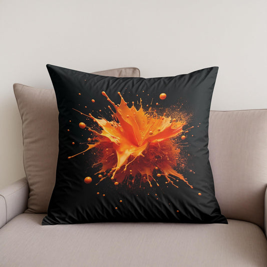 Vibrant Orange Splash Cotton Cushion