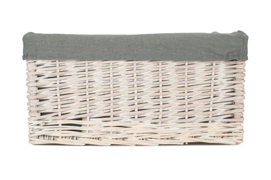 Large White Wash Willow Storage Basket with Grey Sage Lining
