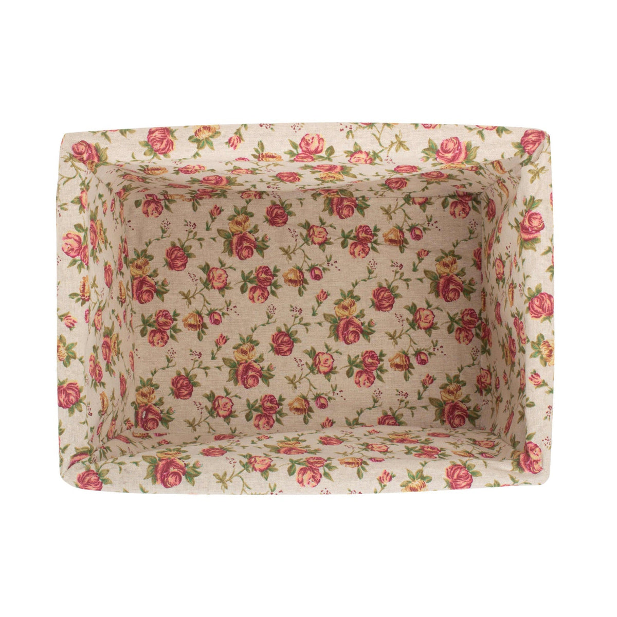 Large White Wash Willow Storage Basket with Garden Rose Lining