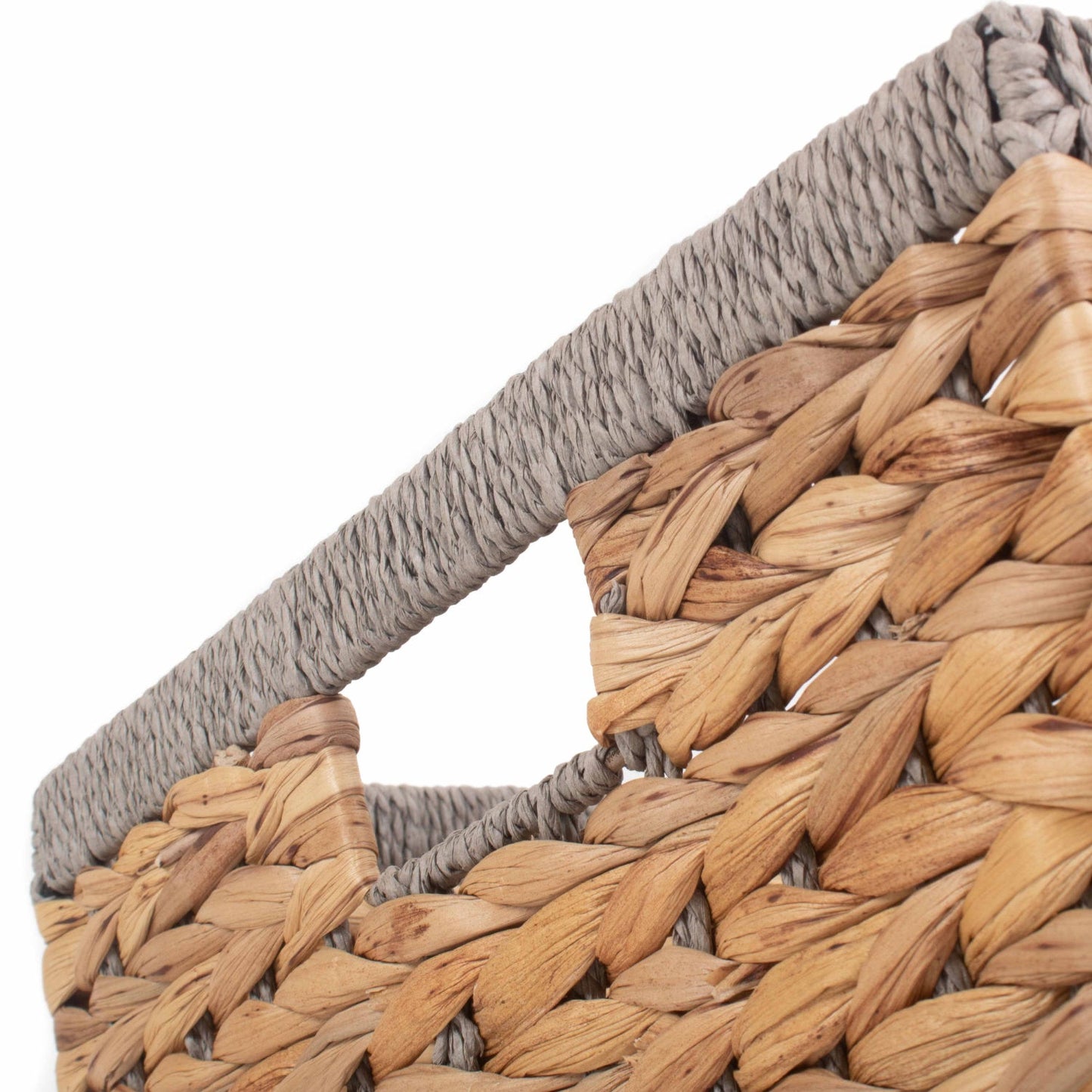 Large Rectangular Water Hyacinth Storage Basket with Grey Rope Border
