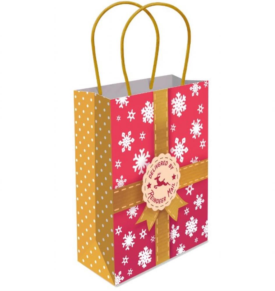 Large Paper Christmas Gift Bag with Reindeer Mail Design and Handles