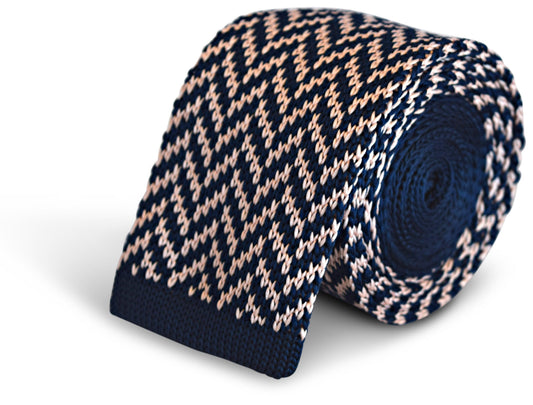 navy blue and pink herringbone knitted tie