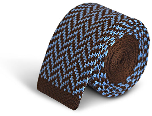 chocolate brown and light blue knitted tie