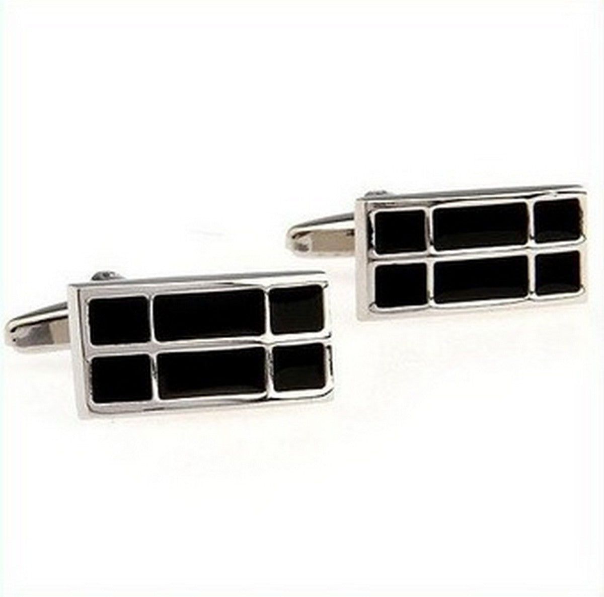 black and silver patterned cufflinks