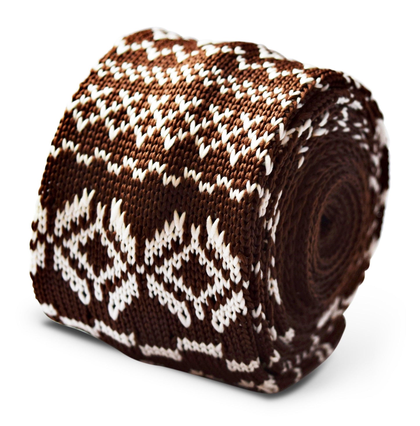 brown and white with christmas jumper design knitted skinny tie