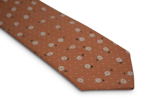 dark blush coral pink with white floral design cotton tie
