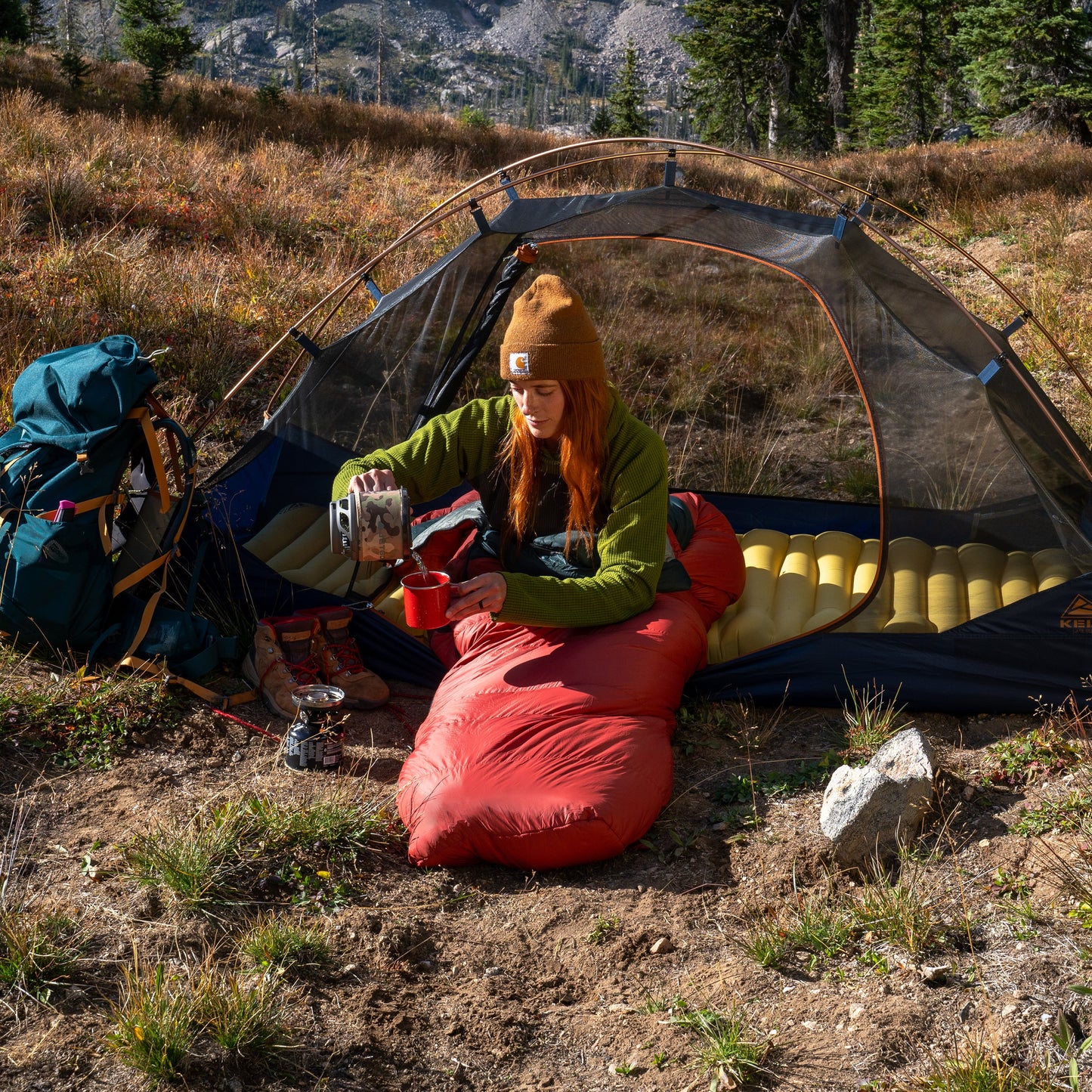 Kelty Cosmic Down 0°F (-18°C) 550-Fill Sleeping Bag - Long - Tandoori Spice/Green Gables