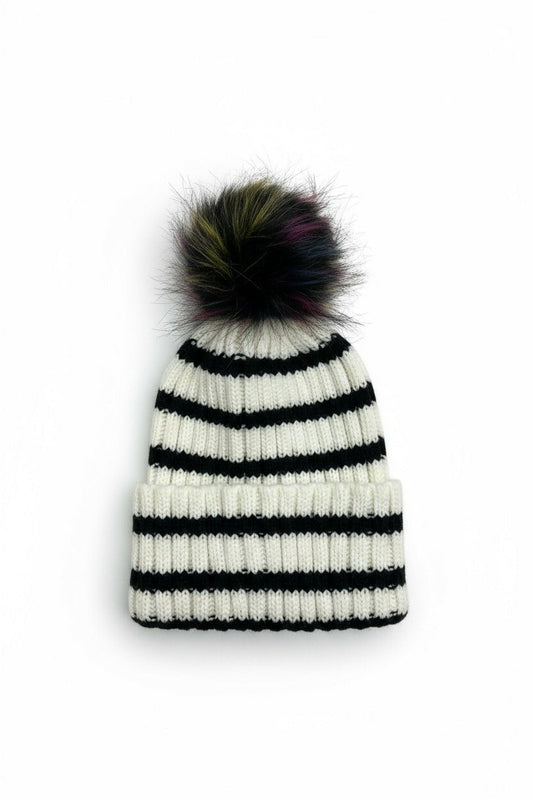Maxwell Black & White Striped Beanie