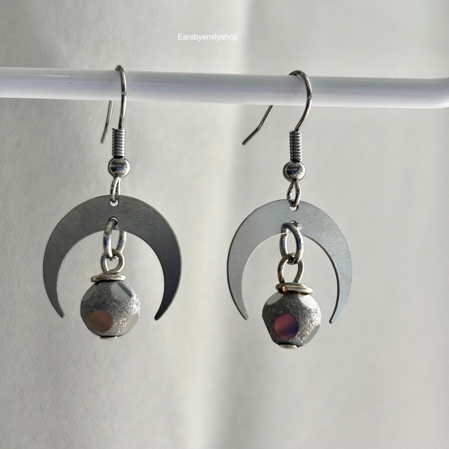 Stainless steel dangle disco moon earrings