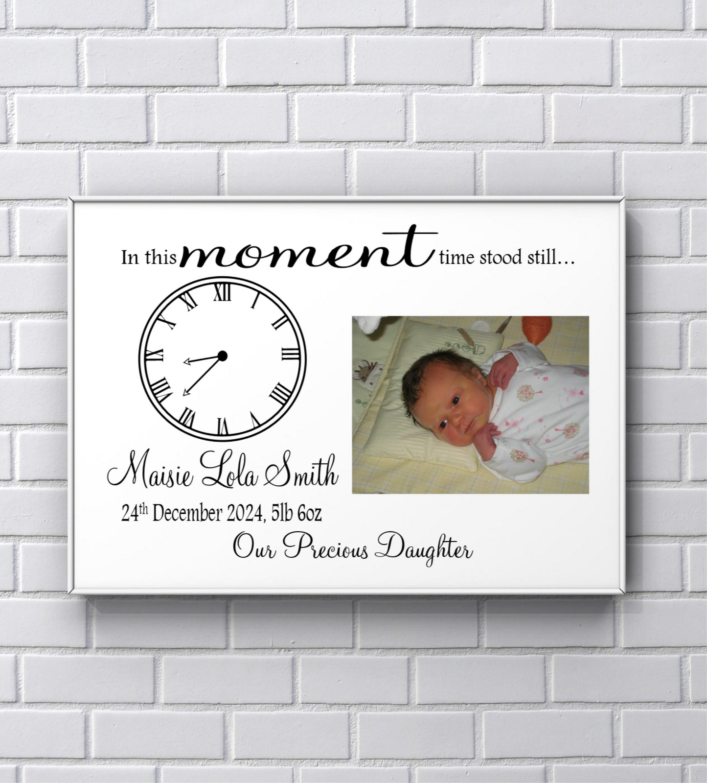 Nursery Prints - Personalised Newborn Baby Print “In this moment time stood still"