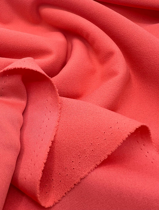Plain Coral Scuba Crepe Stretch Jersey Fabric 4 Way Stretch