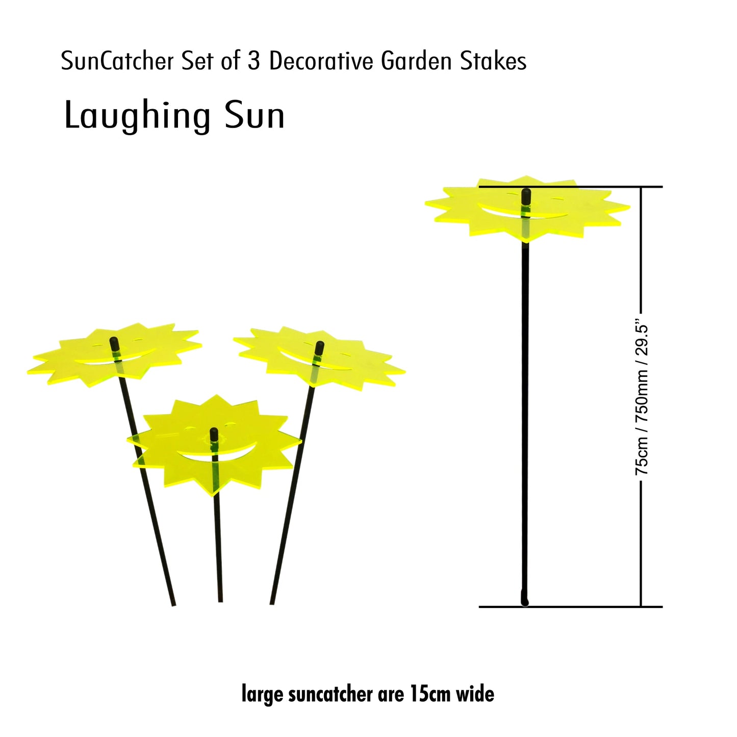 Large Garden Décor Ornaments Set of 3 'Laughing Suns'