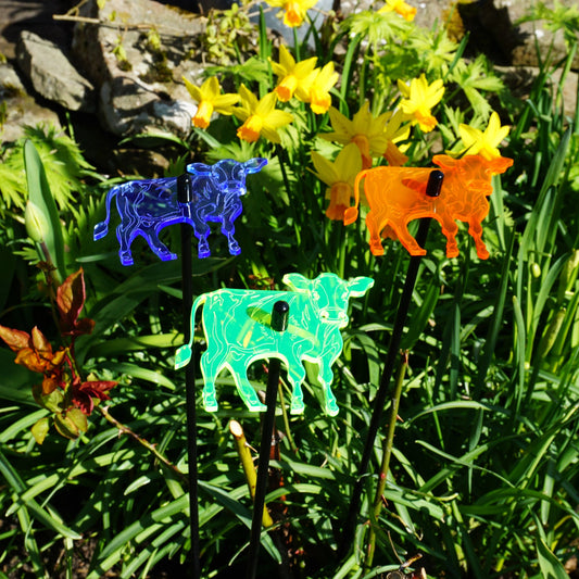 Set of 3 Glowing Medium Cows SunCatcher Garden Decor Stakes