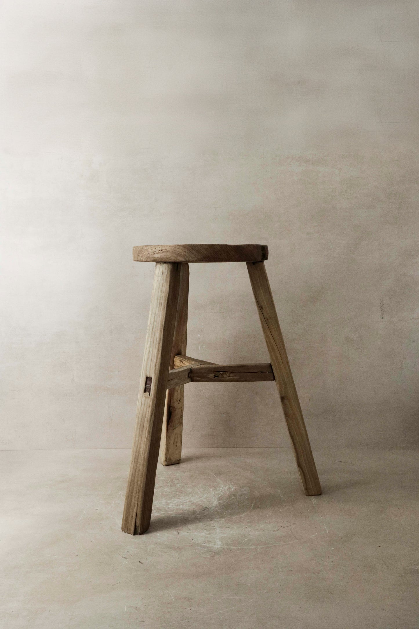 Vintage Rustic Elm Wood Stool - Round - No 8