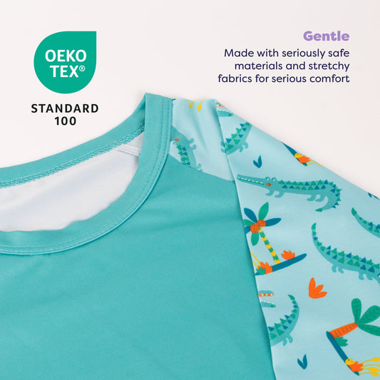 UPF 40+ Soft and Gentle Protective Swim Rash Vest in Crafty Croc