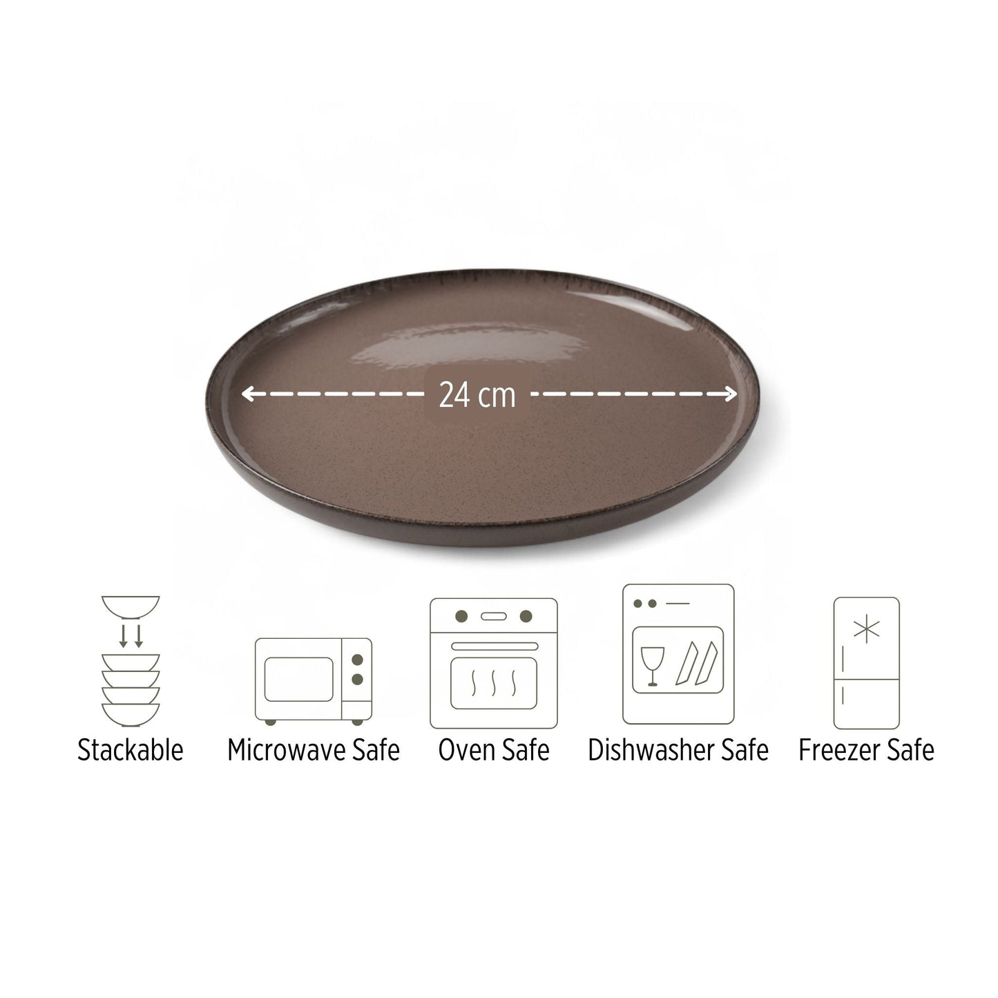 Porcelain Dinner Plate - Sanday Series, Chestnut Brown - 24cm Diameter