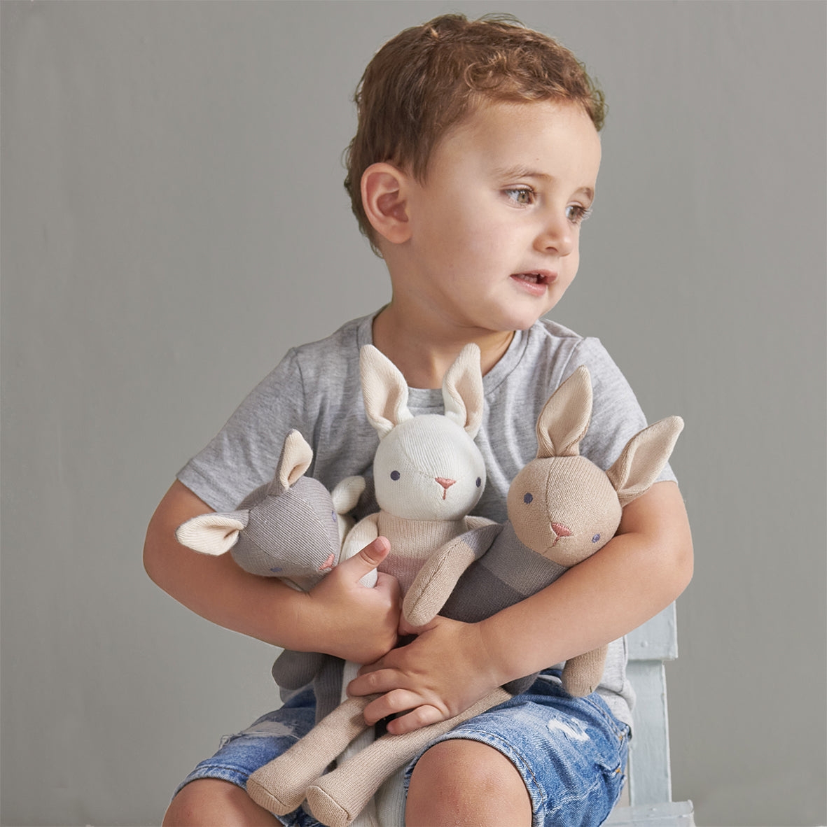 Organic Baby Comforter, Rattle & Doll Set in Cream + Gift Box