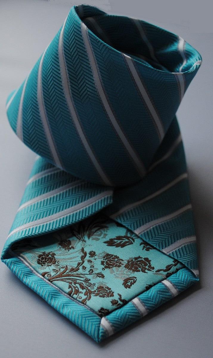 aqua turquoise and white striped tie
