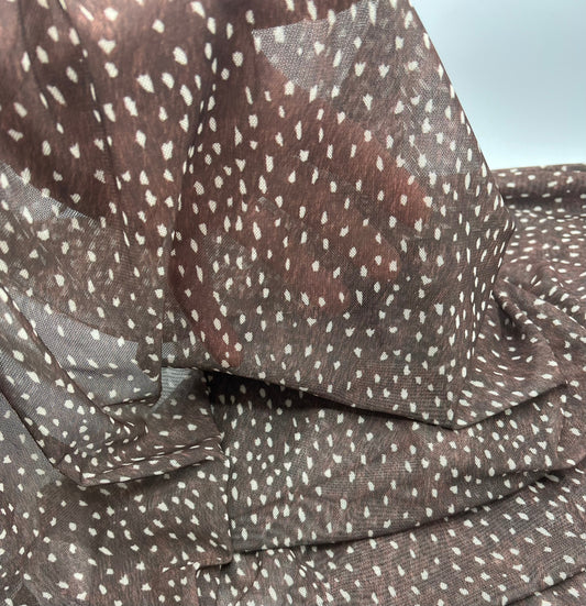 Brown Spot Print Mesh Fabric Stretch
