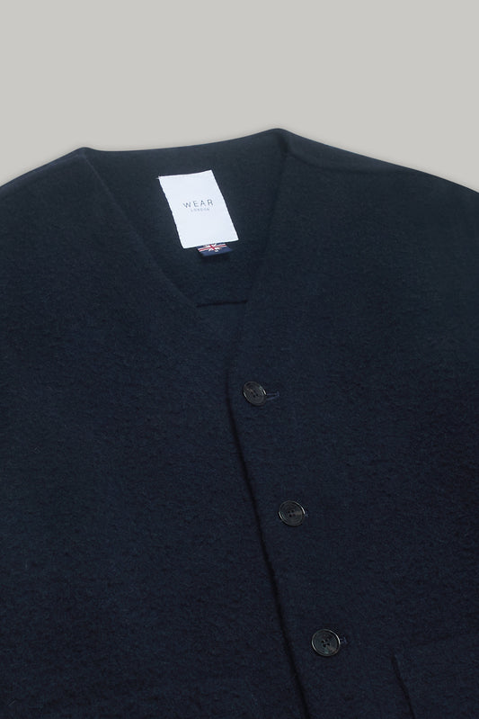 Fleming V-Neck Shacket - Navy Casentino Wool