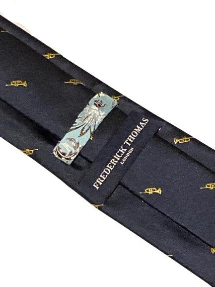 black tie with embroidered trumpet design