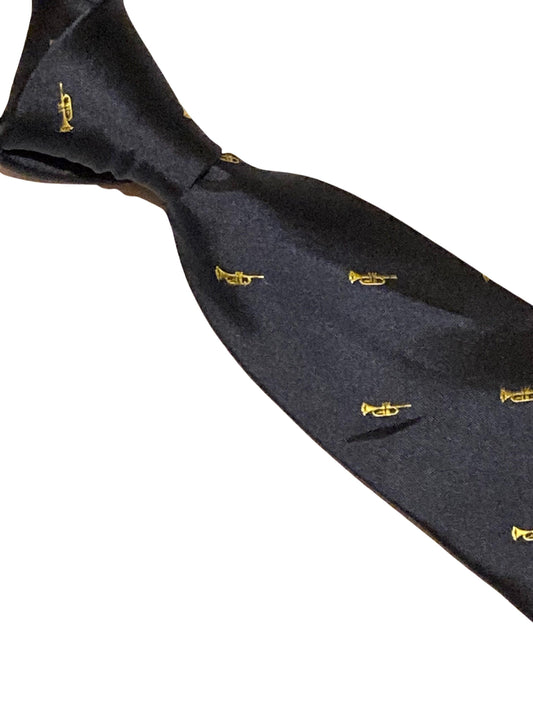 black tie with embroidered trumpet design