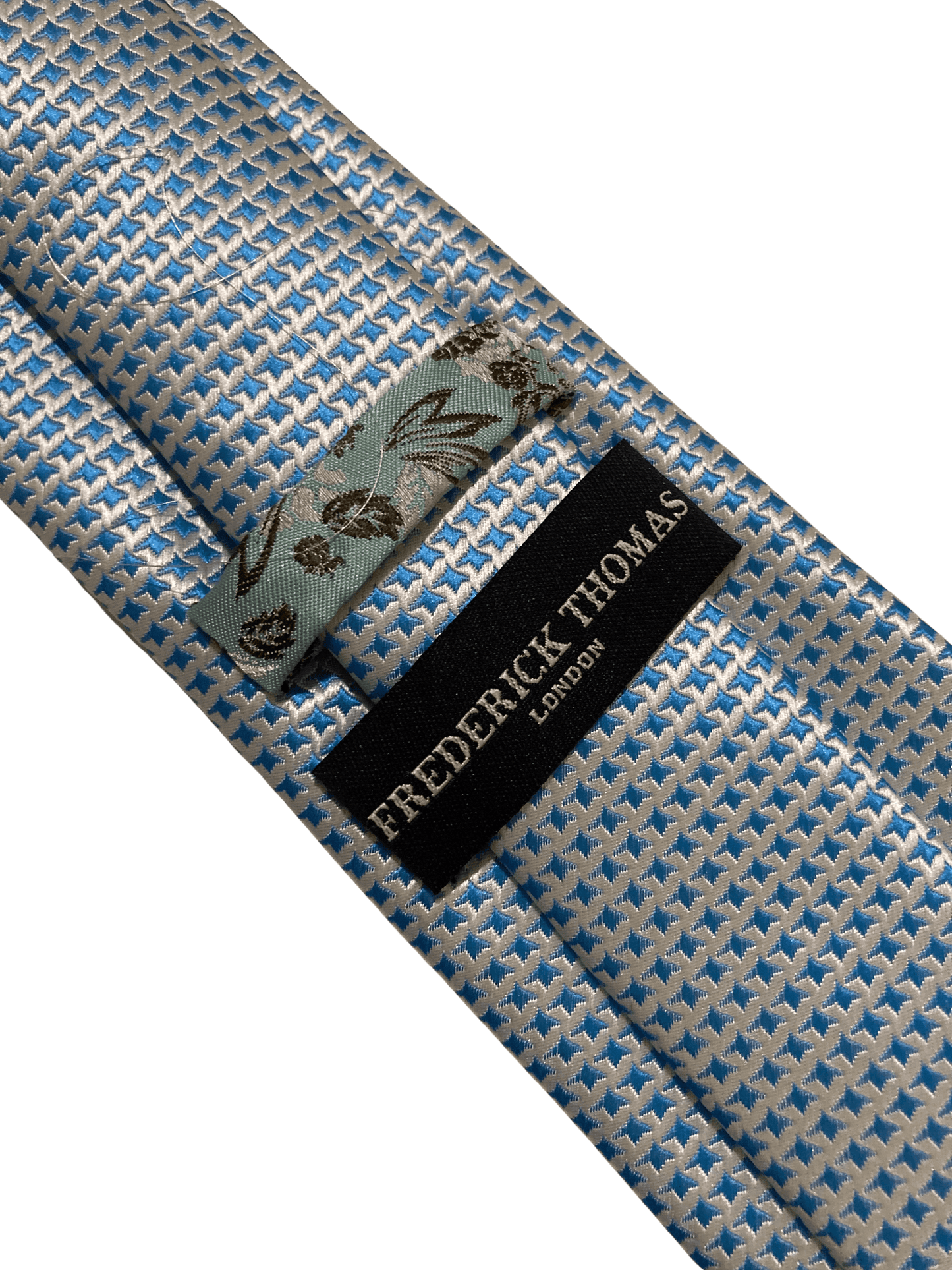 ivory cream & light blue mens tie dogstooth design
