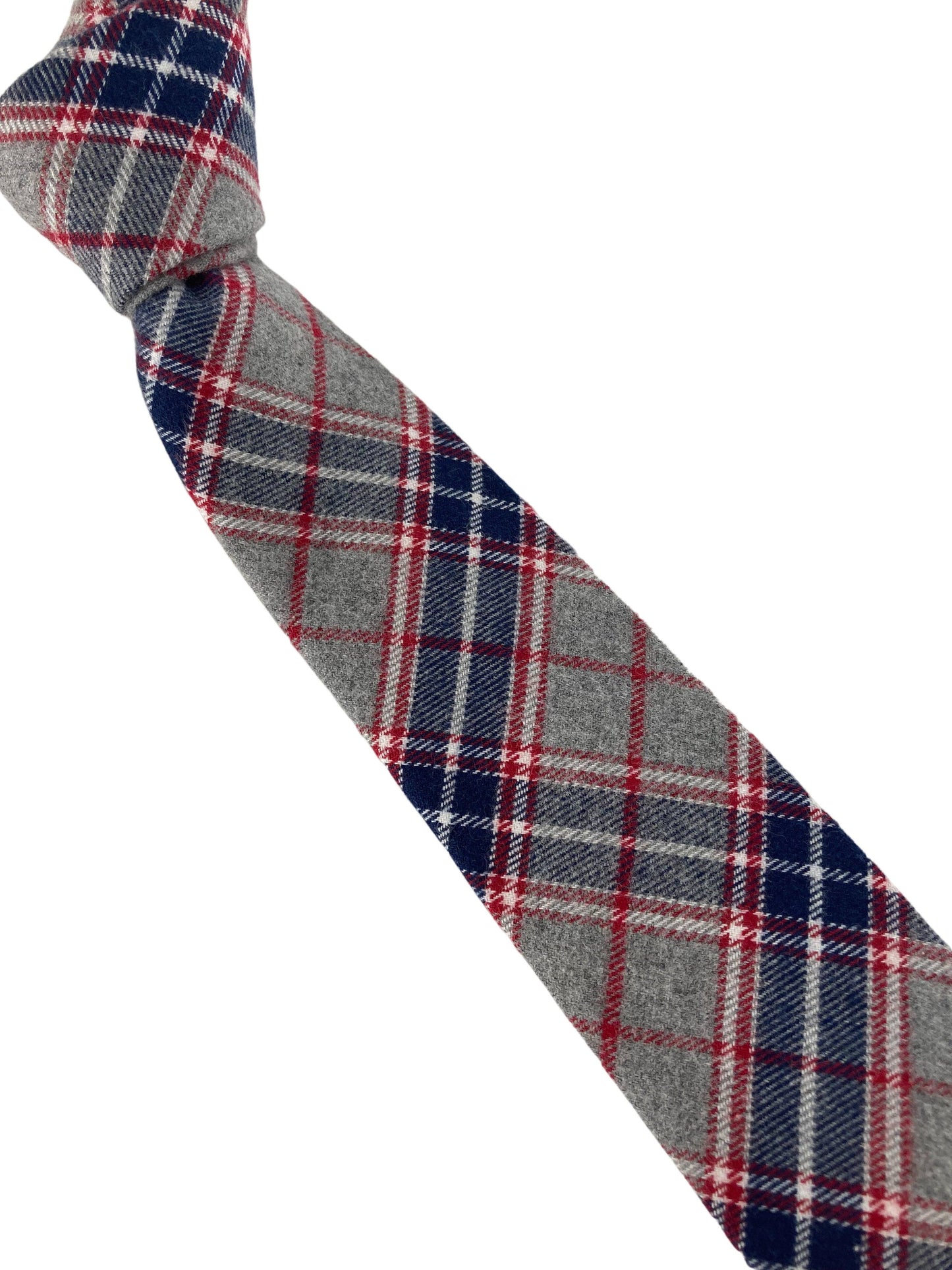 light pale grey, navy & red check mens cotton tie