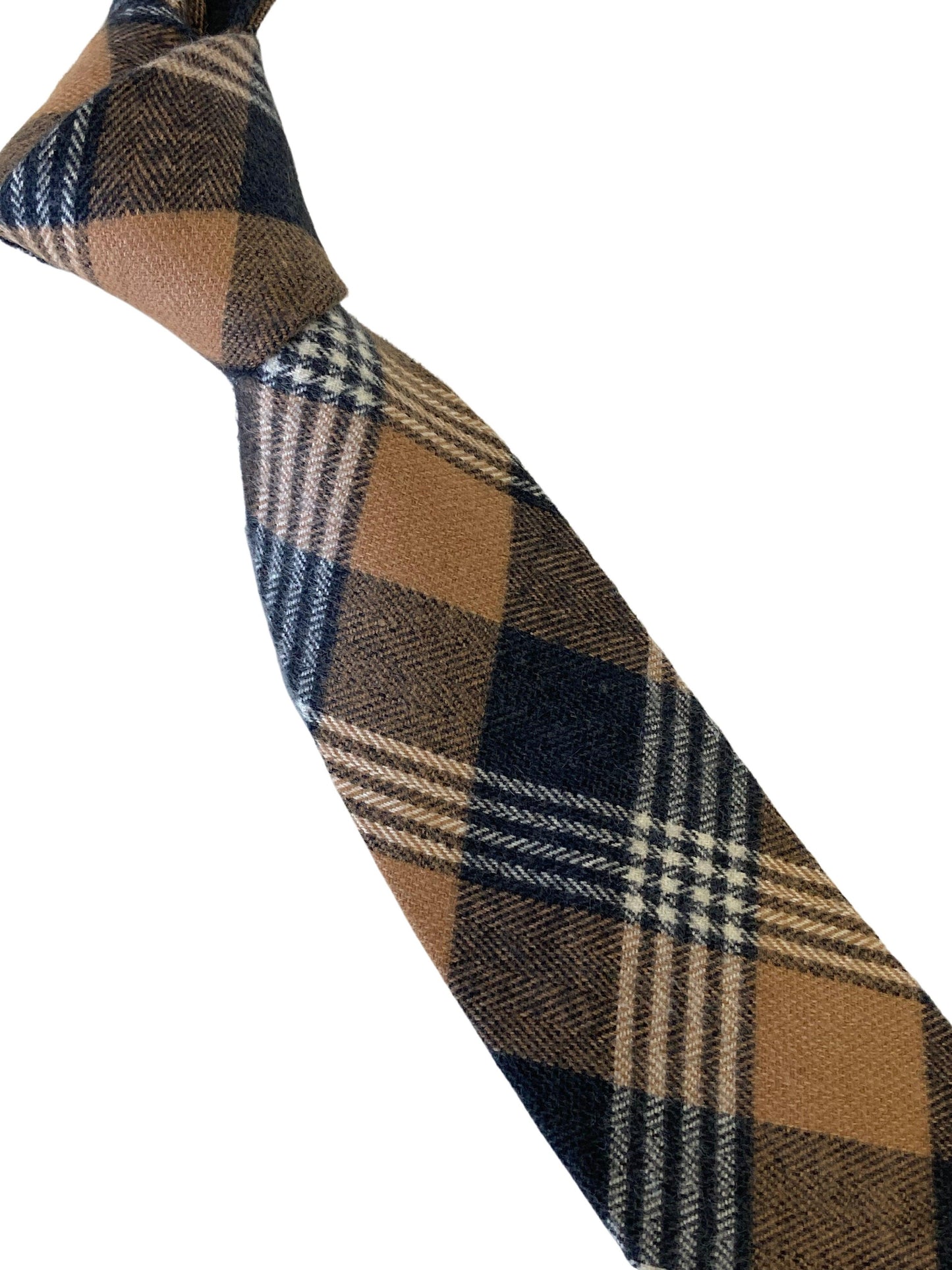 brown & black prince of wales check mens wool tie