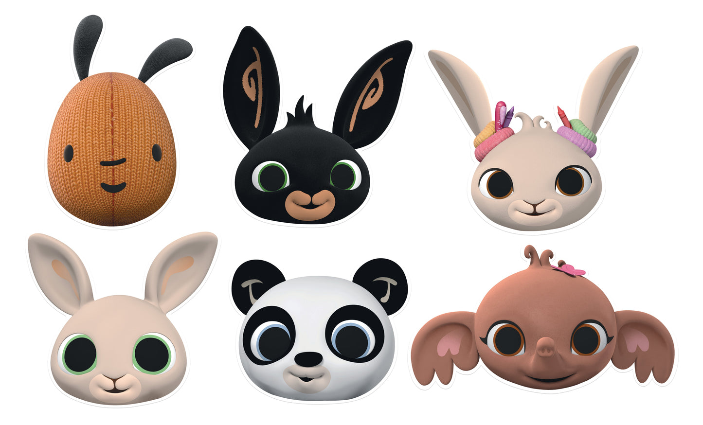 SMP451 Bing Bing Bunny Six Pack Cardboard Face Masks With Tabs and Elastic
