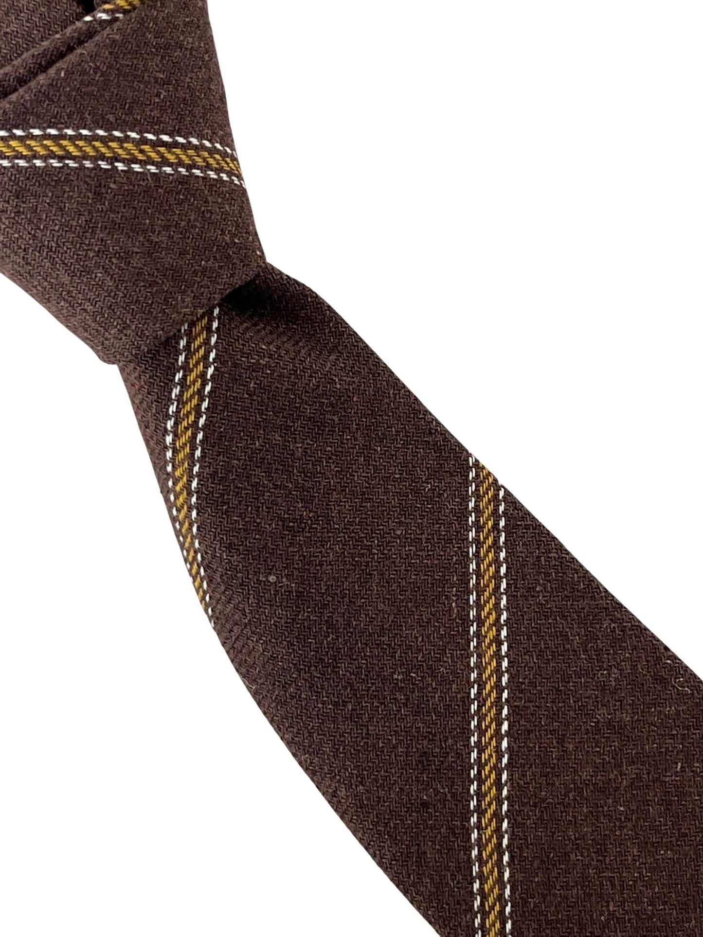 chocolate brown and yellow gold club striped school style cotton tie