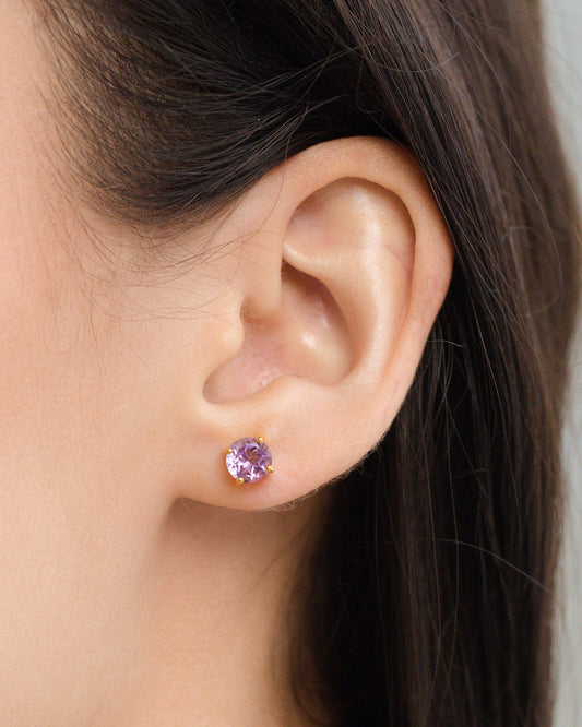 Lavender Amethyst Round Stud Earrings 6 mm in 18k Gold Vermeil