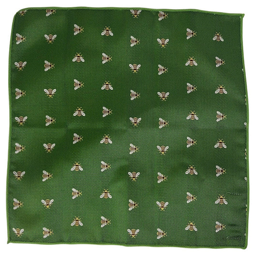 fern green apple pocket square with embroidered honey bumble bee design